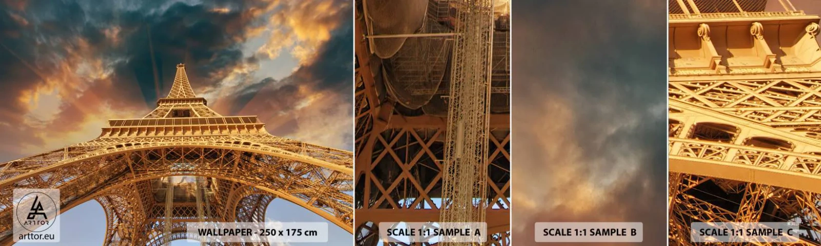 Campione Di Fotomurale Standard Eco - Come gli uomini hanno raggiunto il cielo - Torre Eiffel, Architettura, Parigi - 100x30 cm