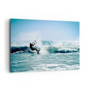 Quadro su tela - Stampe su Tela - Kitesurfer cavalca un'onda in pieno sole - 100x70cm - Fatti sollevare - Decorazione murale moderna per soggiorno e camera da letto ARTTOR