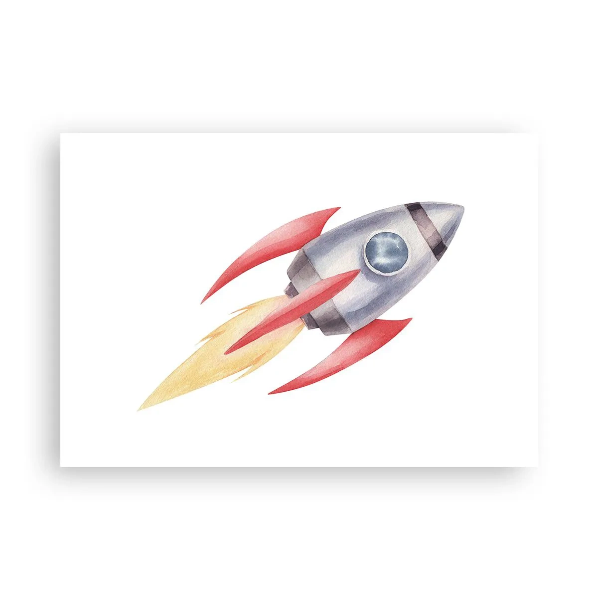 Poster - Razzo in stile acquerello su sfondo bianco - 100x70cm - Più in alto, più veloce, più lontano - Decorazione murale moderna per soggiorno e camera da letto ARTTOR