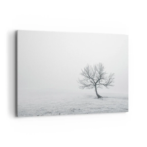 Quadro su tela - Stampe su Tela - Un albero solitario nella nebbia invernale in un campo vuoto - 100x70cm - Contro il nulla - Decorazione murale moderna per soggiorno e camera da letto ARTTOR