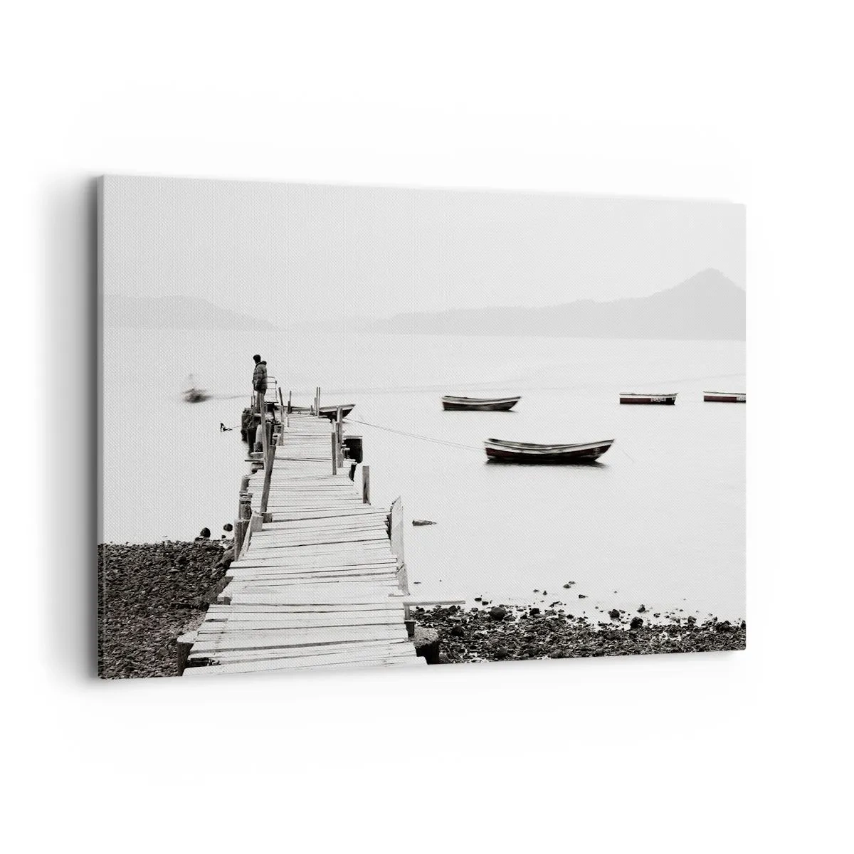 Quadro su tela - Stampe su Tela - Molo di legno e barche in acque calme - 120x80cm - Sull'acqua silenziosa e pura - Decorazione murale moderna per soggiorno e camera da letto ARTTOR