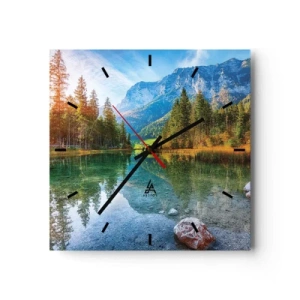 Orologio da parete - Orologio in Vetro - Un lago pittoresco circondato da montagne e foreste - 30x30cm - La mitezza dell'autunno - Decorazione murale moderna per soggiorno e camera da letto ARTTOR