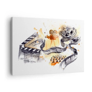 Quadro su tela - Stampe su Tela - Il simbolismo del cinema con una striscia di pellicola in un acquerello artistico - 70x50cm - Nel paese dei sogni - Decorazione murale moderna per soggiorno e camera da letto ARTTOR