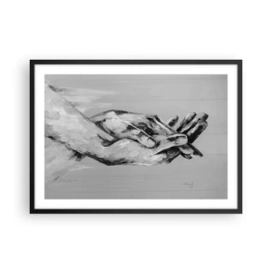 Poster in cornice nera - Composizione in bianco e nero di due mani giunte su uno sfondo chiaro. - 70x50cm - Inizio... - Decorazione murale moderna per soggiorno e camera da letto ARTTOR