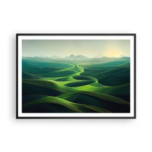 Poster in cornice nera - Colline verdi con sentieri ondulati - 100x70cm - Nelle valli verdi - Decorazione murale moderna per soggiorno e camera da letto ARTTOR
