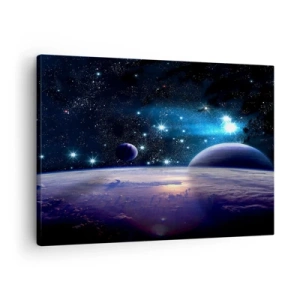 Quadro su tela - Stampe su Tela - Una vista dello spazio con pianeti e stelle - 70x50cm - Sempre da soli? - Decorazione murale moderna per soggiorno e camera da letto ARTTOR
