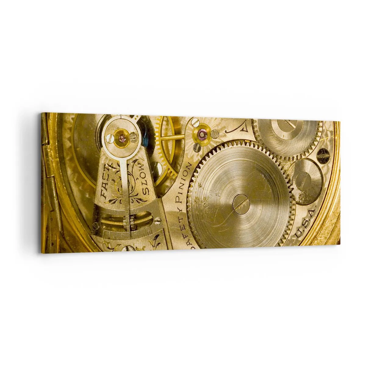 Quadro su tela - Stampe su Tela - Meccanismo dell'orologio con ingranaggi e dettagli visibili - 120x50cm - Stare al passo coi tempi - Decorazione murale moderna per soggiorno e camera da letto ARTTOR