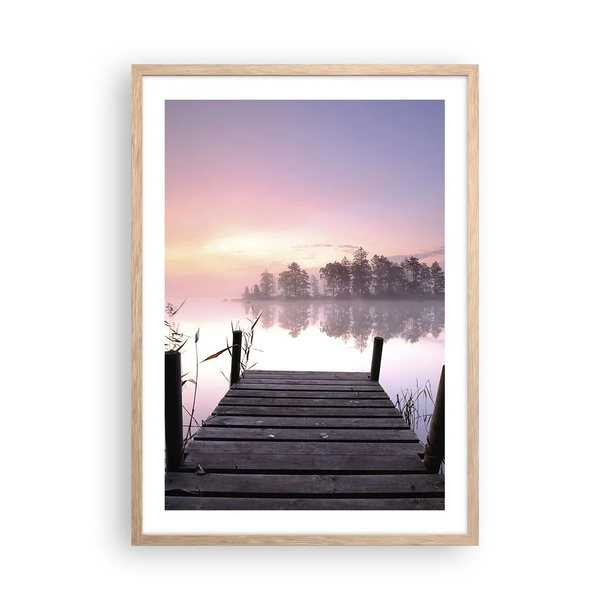 Poster in cornice rovere chiaro - Nebbia color lilla - 50x70 cm