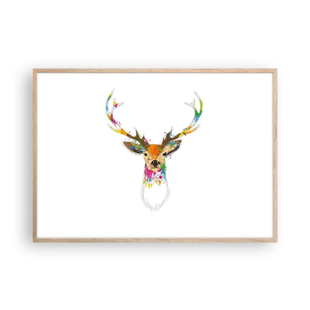 Poster in cornice rovere chiaro - Mite cerbiatto immerso nel colore - 100x70 cm