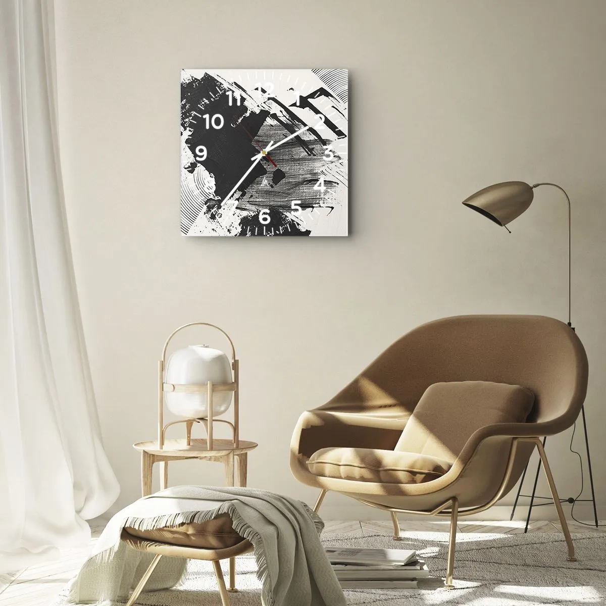 Orologio da parete - Orologio in Vetro - Astrazione: espressione di nero - 40x40 cm