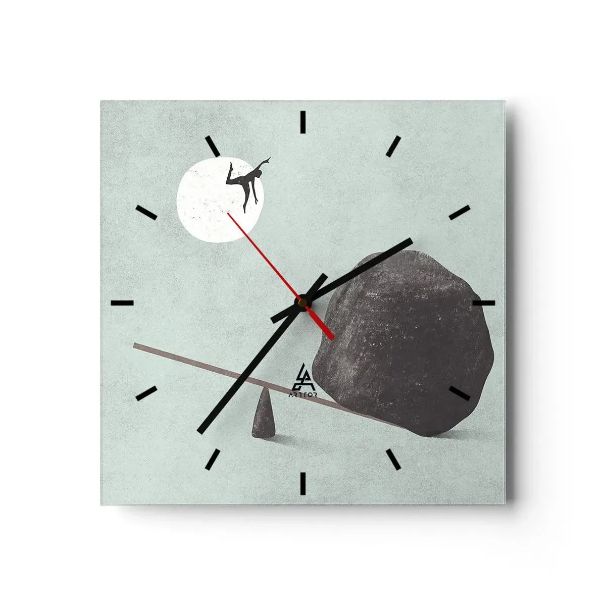 Orologio da parete - Orologio in Vetro - Una scena simbolica con una figura in equilibrio su uno sfondo di cielo luminoso. - 30x30cm - Sogno adempiuto - Decorazione murale moderna per soggiorno e camera da letto ARTTOR