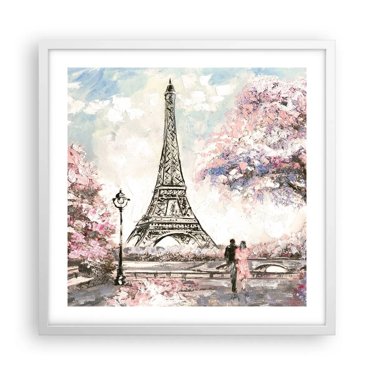 Poster in cornice bianca - Passeggiata a Parigi in aprile - 50x50 cm