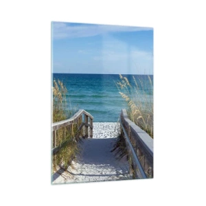 Quadro su vetro - Sentiero per la spiaggia con vista mare - 50x70cm - Al sole, al vento - Decorazione murale moderna per soggiorno e camera da letto ARTTOR