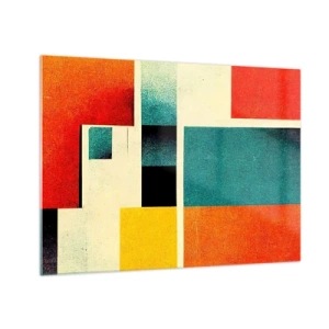 Quadro su vetro - Rettangoli geometrici colorati in stile retrò - 70x50cm - Astrazione geometrica: energia buona - Decorazione murale moderna per soggiorno e camera da letto ARTTOR