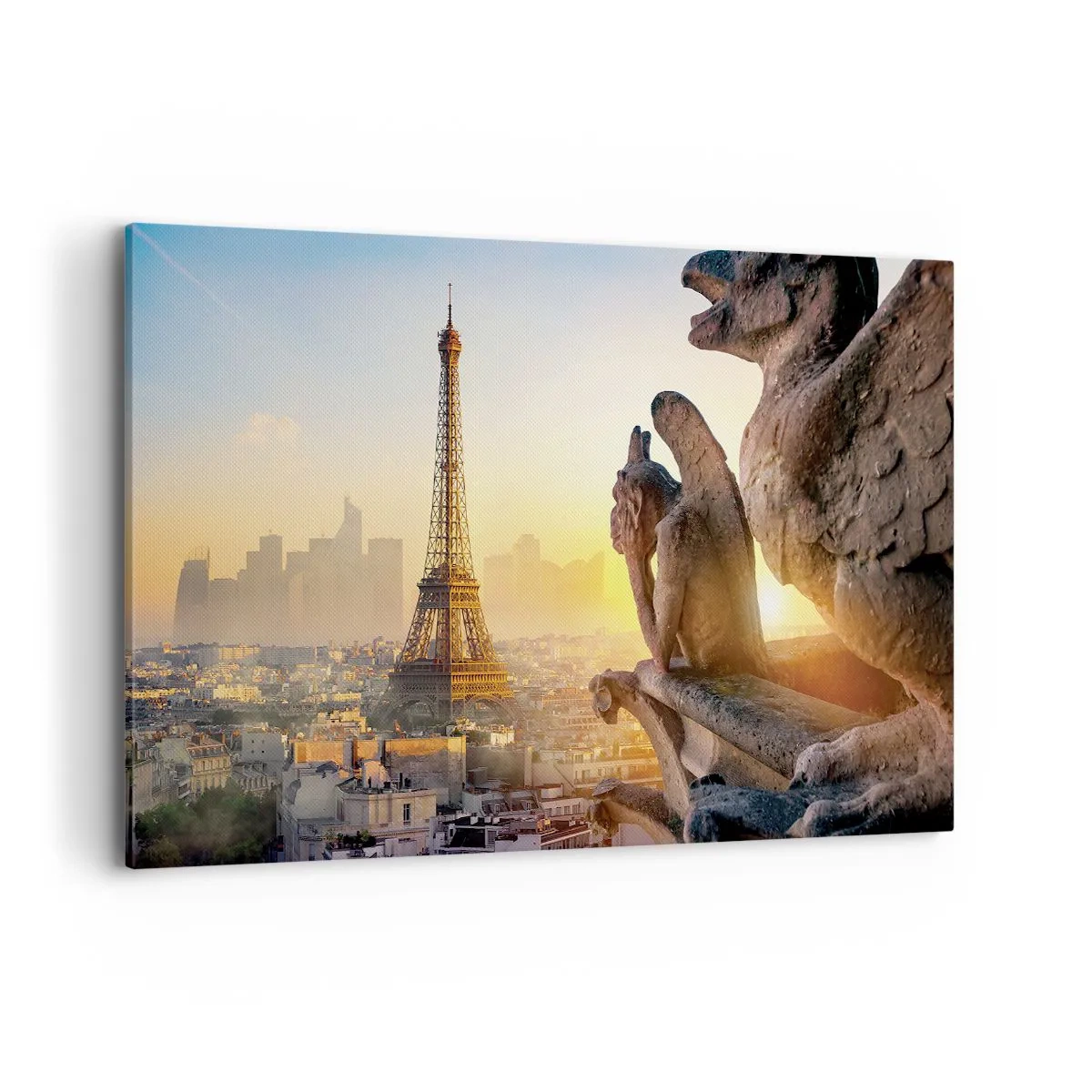 Quadro su tela - Stampe su Tela - Vista della Torre Eiffel con i gargoyle sullo sfondo - 120x80cm - Tante cose sono cambiate... - Decorazione murale moderna per soggiorno e camera da letto ARTTOR