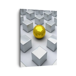 Quadro su tela - Stampe su Tela - Una sfera dorata che spicca tra i cubi d'argento - 50x70cm - Perché io? Composizione geometrica - Decorazione murale moderna per soggiorno e camera da letto ARTTOR