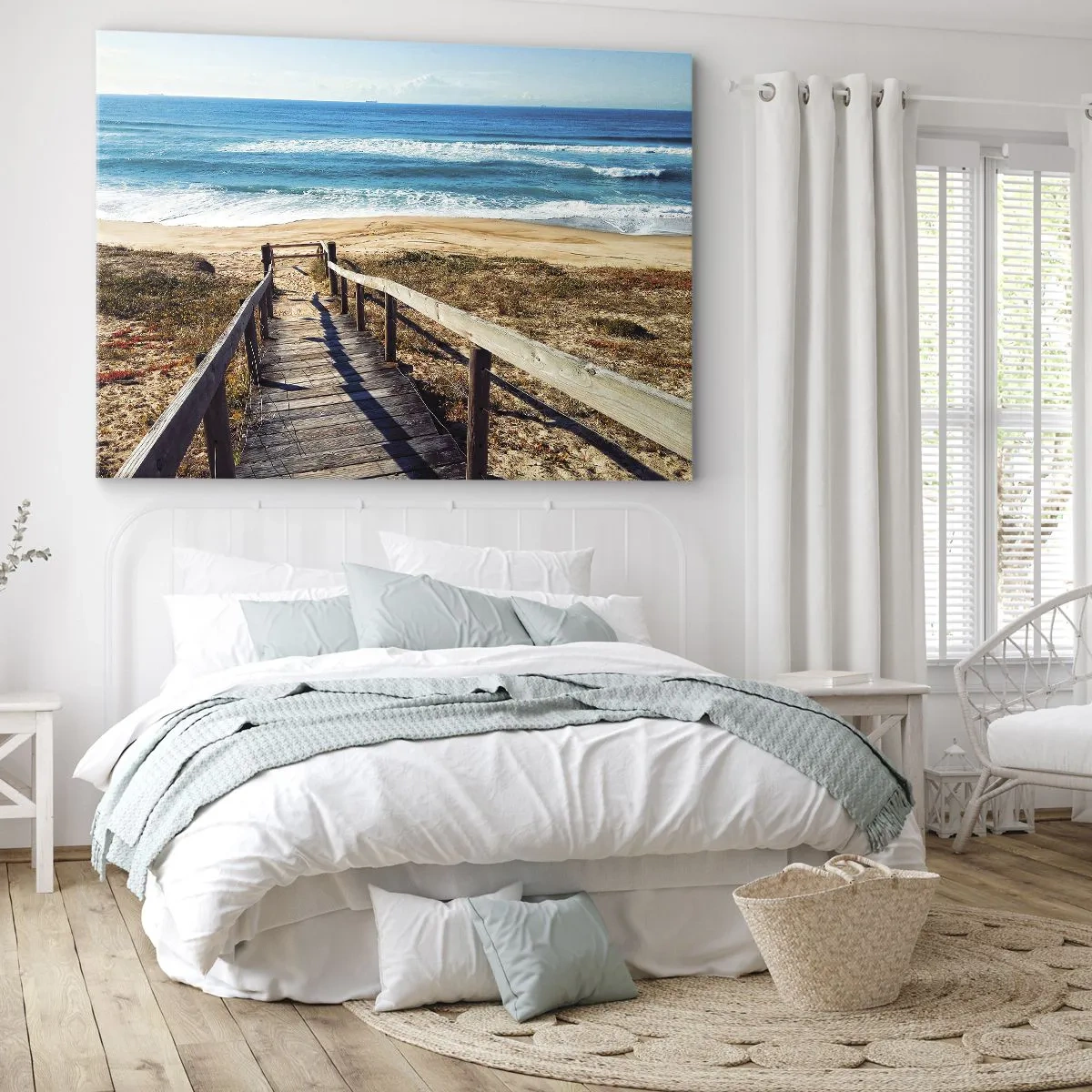 Quadro su tela - Stampe su Tela - Sentiero in legno che conduce alla spiaggia - 70x50cm - Corri! - Decorazione murale moderna per soggiorno e camera da letto ARTTOR