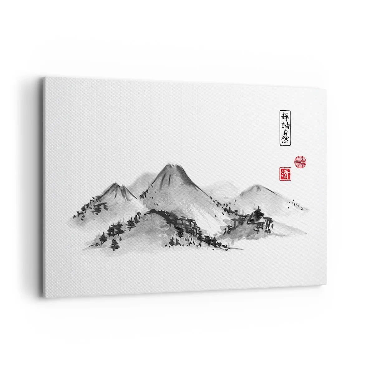 Quadro su tela - Stampe su Tela - Paesaggio montano tradizionale nello stile della pittura a inchiostro giapponese - 100x70cm - Troppo lontano - Decorazione murale moderna per soggiorno e camera da letto ARTTOR
