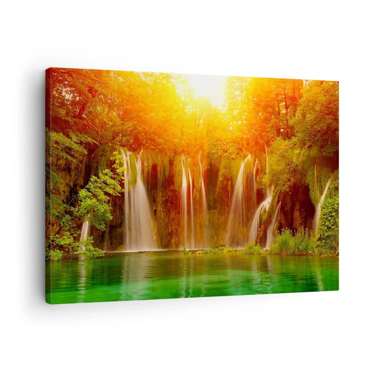 Quadro su tela - Stampe su Tela - Cascate immerse nel verde al chiarore del sole al tramonto - 70x50cm - Al sole e all'ombra - Decorazione murale moderna per soggiorno e camera da letto ARTTOR