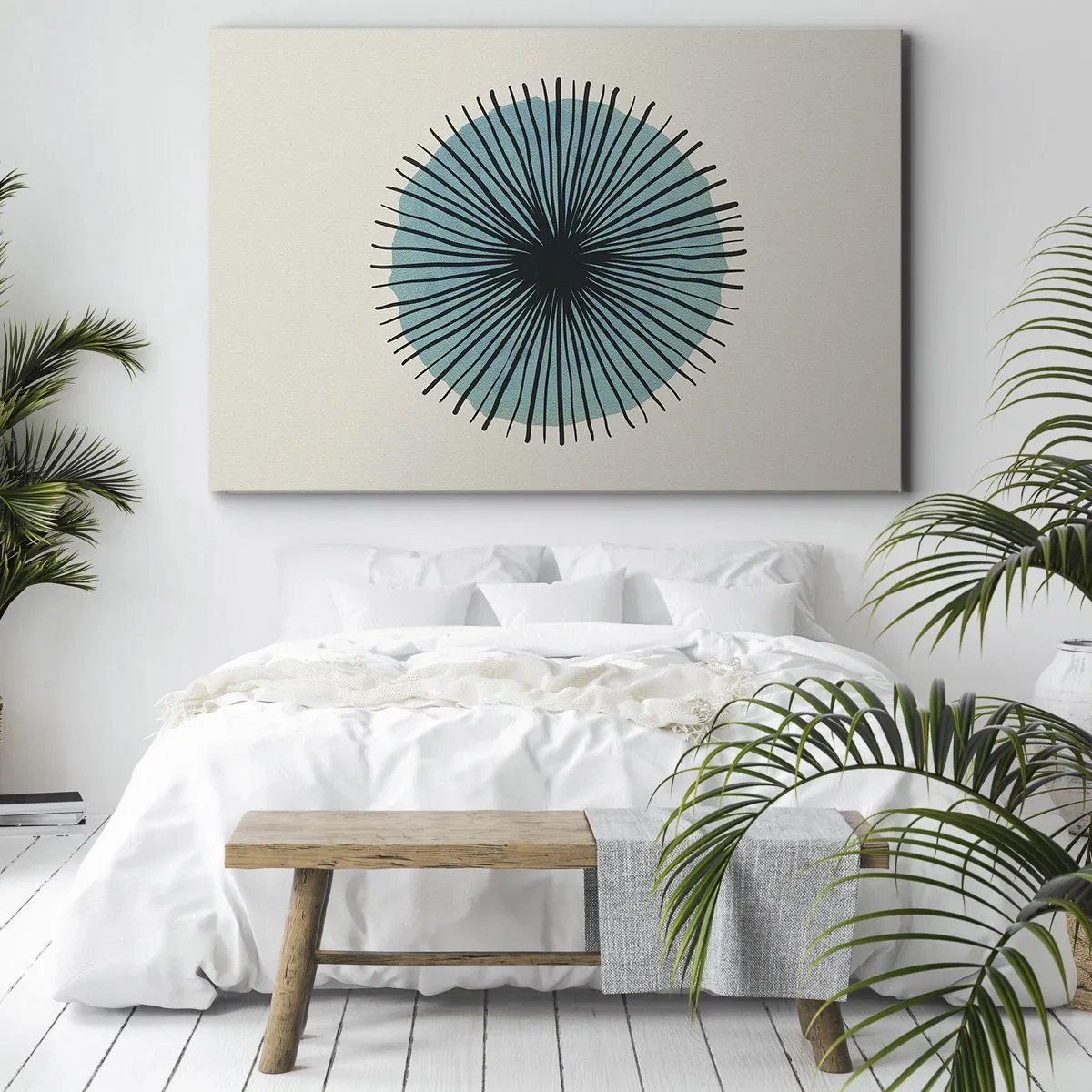 Quadro su tela - Stampe su Tela - Forma circolare astratta con raggi blu - 70x50cm - Radiosamente nel blu - Decorazione murale moderna per soggiorno e camera da letto ARTTOR