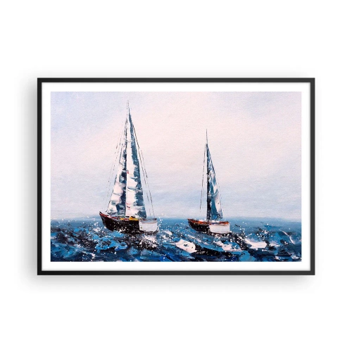 Poster in cornice nera - Barche a vela su un mare in tempesta in una composizione pittorica - 100x70cm - Fratellanza nel vento - Decorazione murale moderna per soggiorno e camera da letto ARTTOR