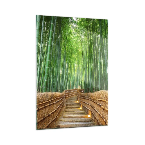 Quadro su vetro - Un sentiero nella foresta di bambù che conduce attraverso le scale - 50x70cm - Essenza della natura asiatica - Decorazione murale moderna per soggiorno e camera da letto ARTTOR