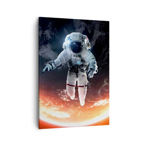 Quadro su tela - Stampe su Tela - Un astronauta che fluttua sopra una Terra illuminata dal sole - 50x70cm - Posso restare ancora un po'? - Decorazione murale moderna per soggiorno e camera da letto ARTTOR