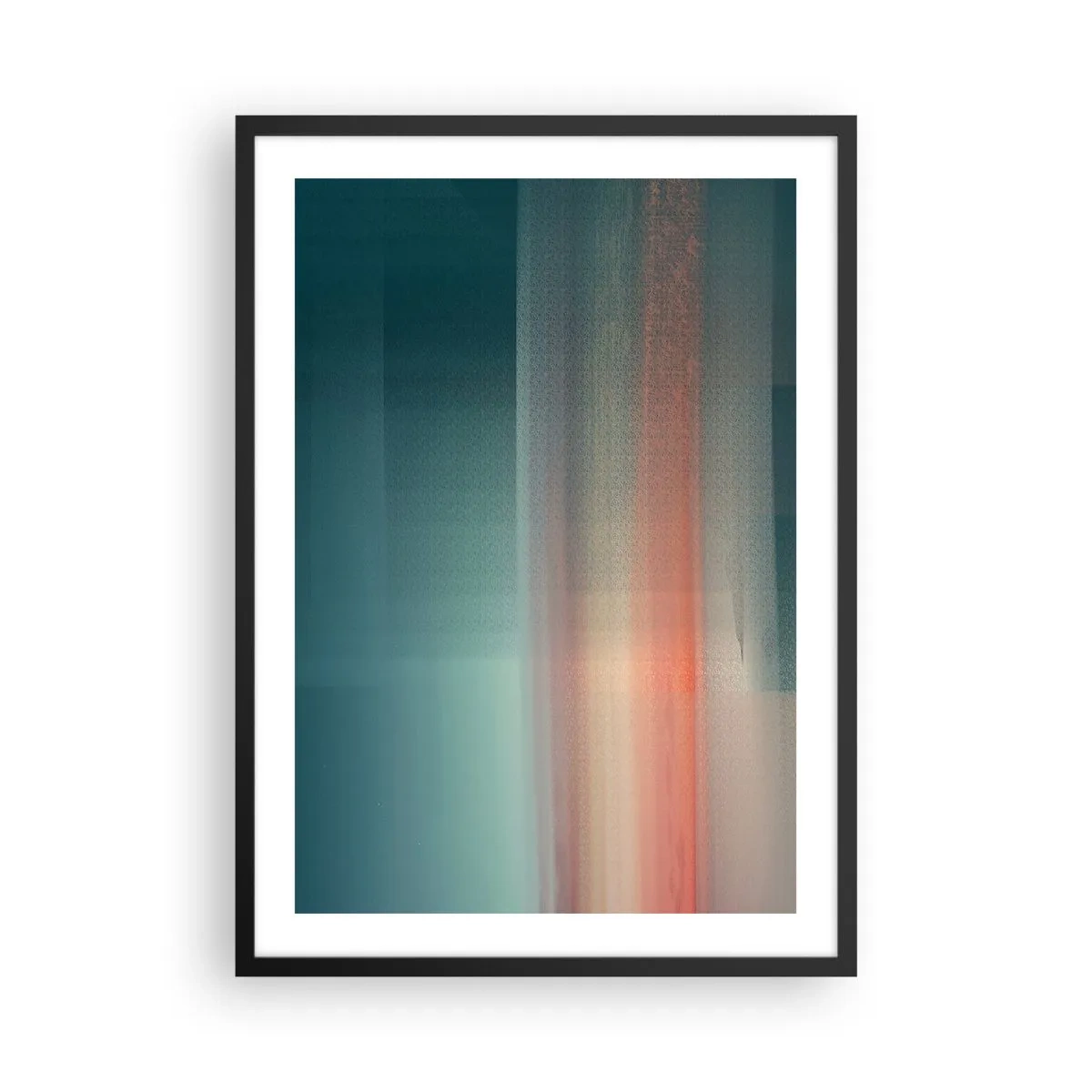 Poster in cornice nera - Un gioco di luci astratto nelle tonalità del turchese e del rosso. - 50x70cm - Astrazione: onde di luce - Decorazione murale moderna per soggiorno e camera da letto ARTTOR