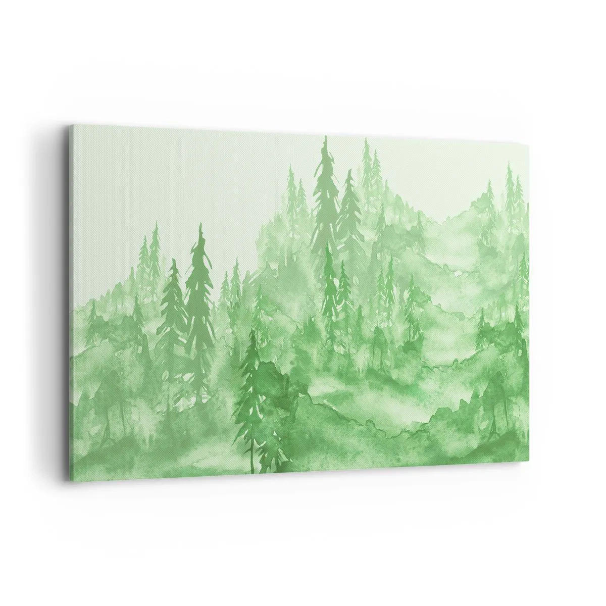 Quadro su tela - Stampe su Tela - Foresta verde in stile acquerello su sfondo chiaro - 100x70cm - Sfocato da una nebbia verde - Decorazione murale moderna per soggiorno e camera da letto ARTTOR