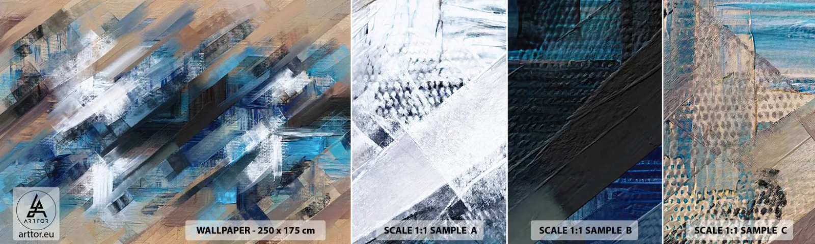 Campione Di Fotomurale Standard Eco - Sulla diagonale blu - Pezzo, Astrazione, Vernici - 100x30 cm