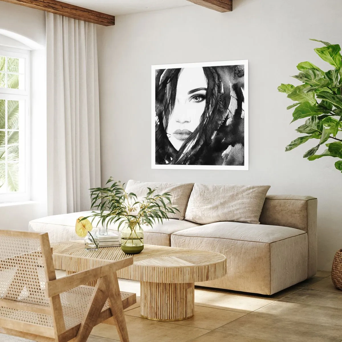 Poster - Ritratto di donna in bianco e nero - 60x60 cm