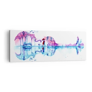 Quadro su tela - Stampe su Tela - Silhouette di città a forma di violino nei colori dell'acquerello - 140x50cm - Vi porto un cantico di pioggia - Decorazione murale moderna per soggiorno e camera da letto ARTTOR