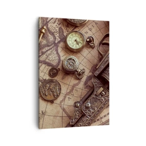 Quadro su tela - Stampe su Tela - Oggetti antichi su una vecchia mappa in stile retrò - 50x70cm - La natura chiama - Decorazione murale moderna per soggiorno e camera da letto ARTTOR