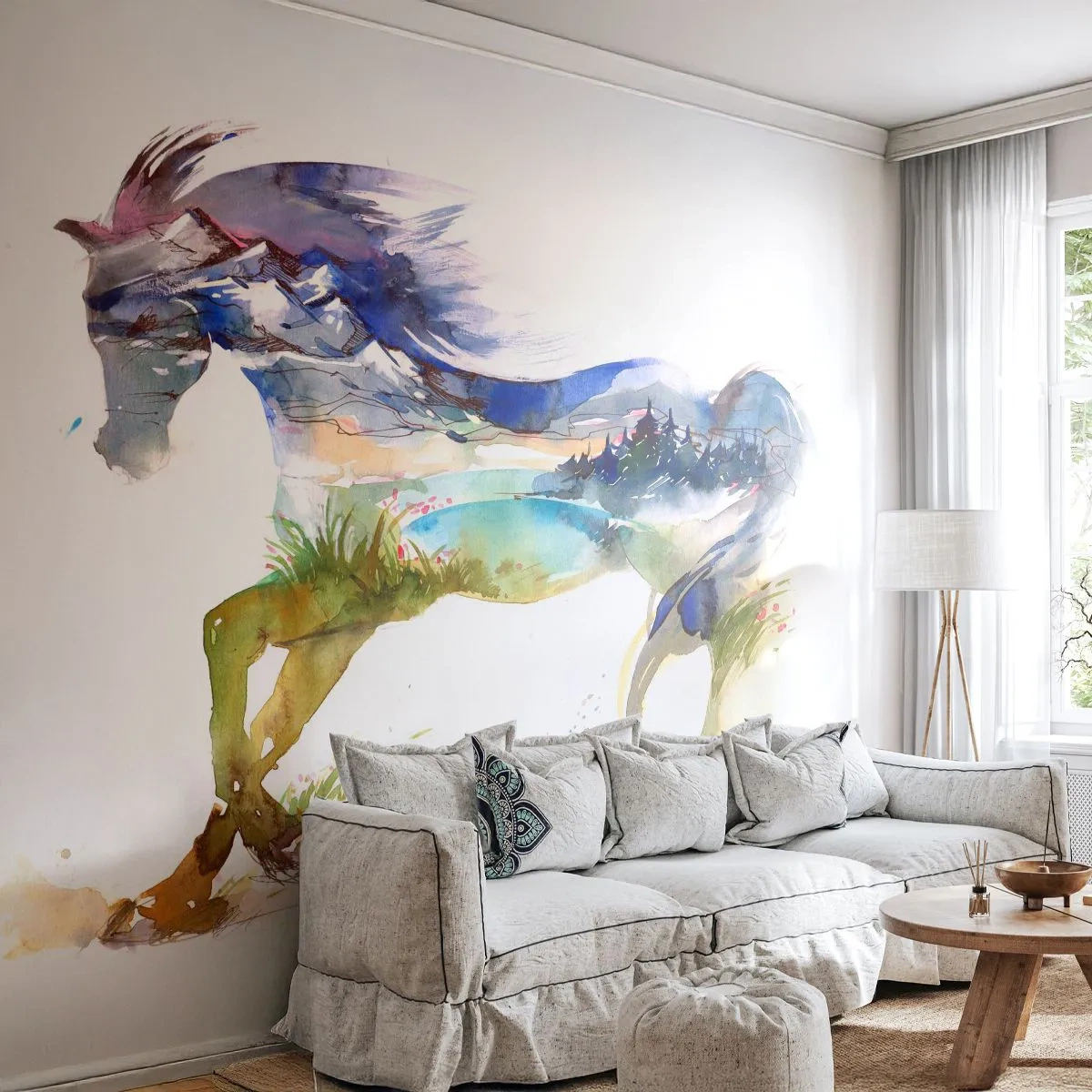 Fotomurali Standard Eco - Direttamente dal prato al cielo - Cavallo, Astrazione, Paesaggio - 250x175 cm