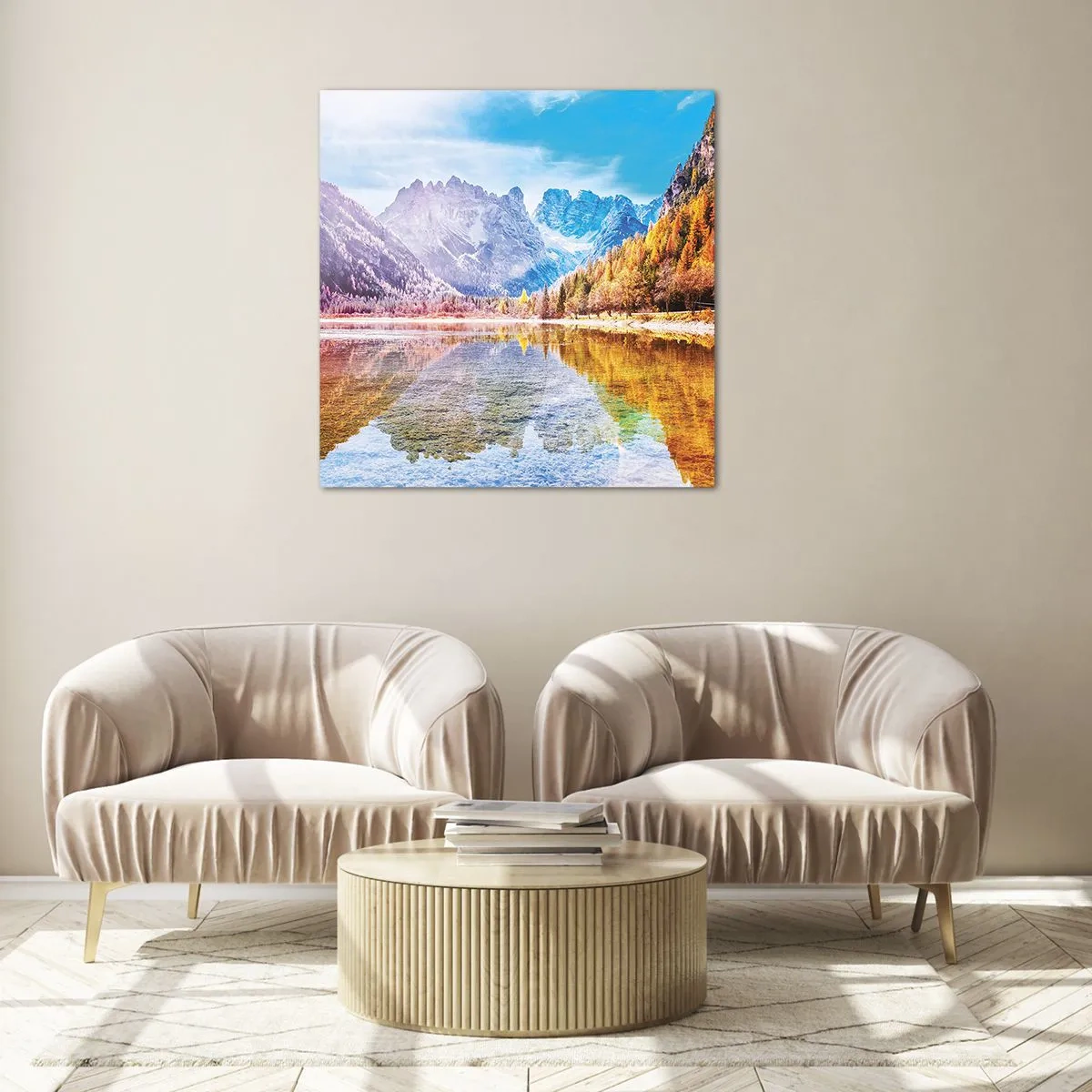 Quadro su vetro - E nei monti è già autunno - 40x40 cm