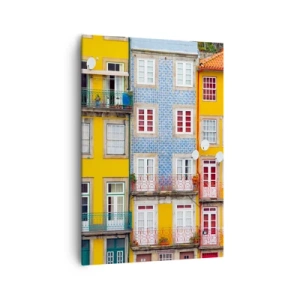 Quadro su tela - Stampe su Tela - Facciate colorate di case popolari nel paesaggio urbano - 70x100cm - I colori della città vecchia - Decorazione murale moderna per soggiorno e camera da letto ARTTOR