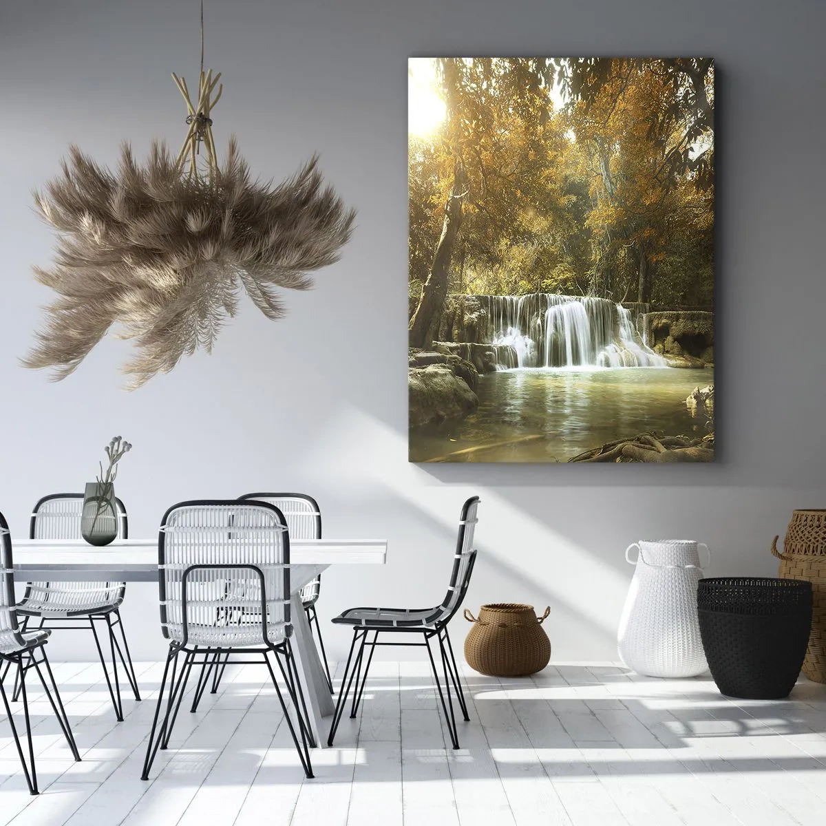 Quadro su tela - Stampe su Tela - Paesaggio autunnale con cascata - 50x70cm - Cascata nel parco - Decorazione murale moderna per soggiorno e camera da letto ARTTOR