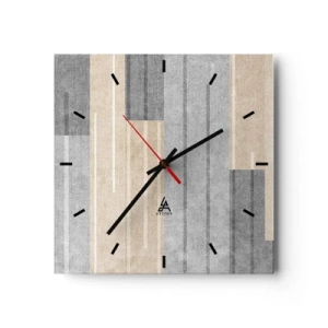 Orologio da parete - Orologio in Vetro - Composizione geometrica nei toni del grigio e del beige - 30x30cm - Composizione: rigare dritto - Decorazione murale moderna per soggiorno e camera da letto ARTTOR