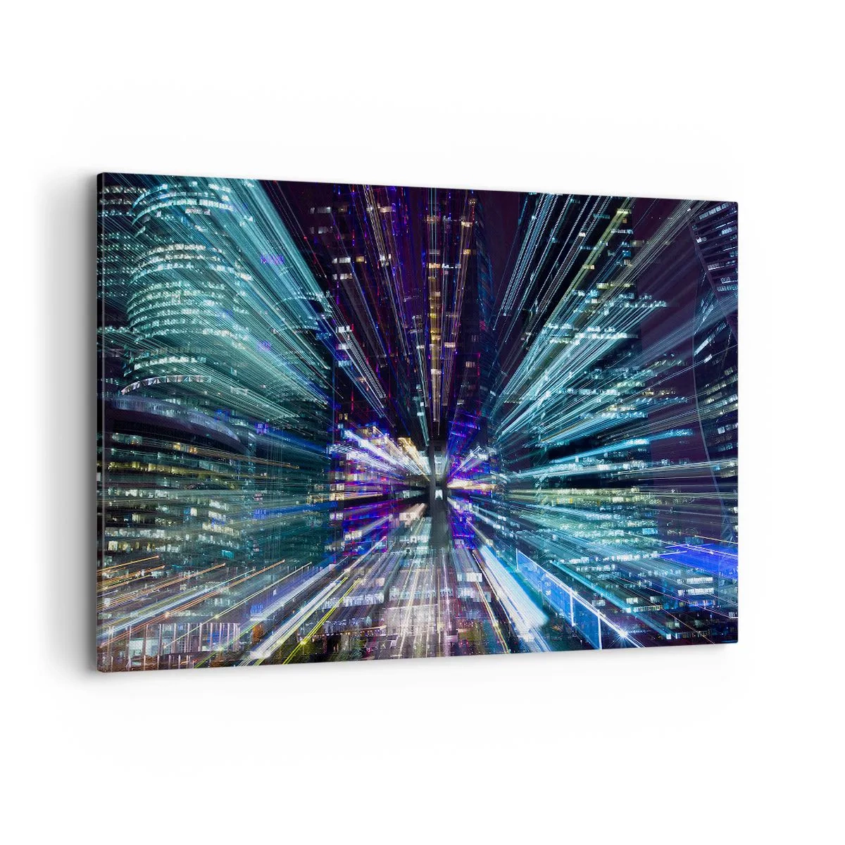 Quadro su tela - Stampe su Tela - Vista dinamica della città di notte con effetto di illuminazione - 120x80cm - Passaggio nell'iperspazio - Decorazione murale moderna per soggiorno e camera da letto ARTTOR