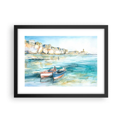Poster in cornice nera - Paesaggio in azzurro - 40x30 cm