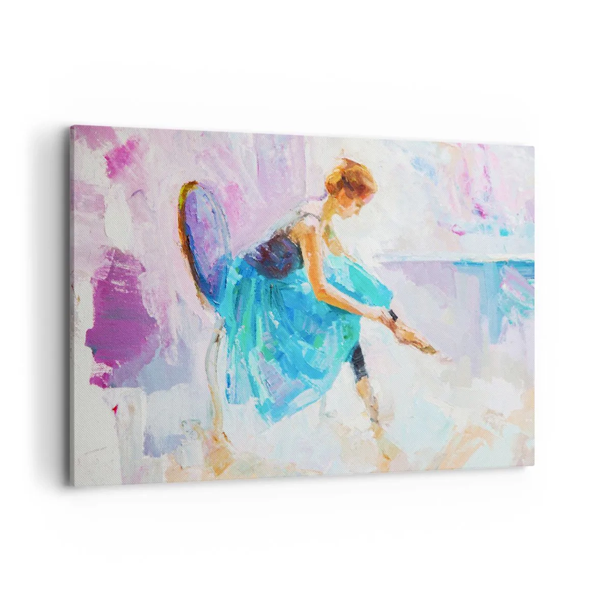 Quadro su tela - Stampe su Tela - Una ballerina si prepara a ballare in tonalità pastello. - 120x80cm - Grazia ineffabile, fascino sottile - Decorazione murale moderna per soggiorno e camera da letto ARTTOR