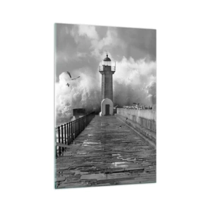 Quadro su vetro - Un faro circondato dalle onde durante una tempesta - 70x100cm - Senza paura - Decorazione murale moderna per soggiorno e camera da letto ARTTOR