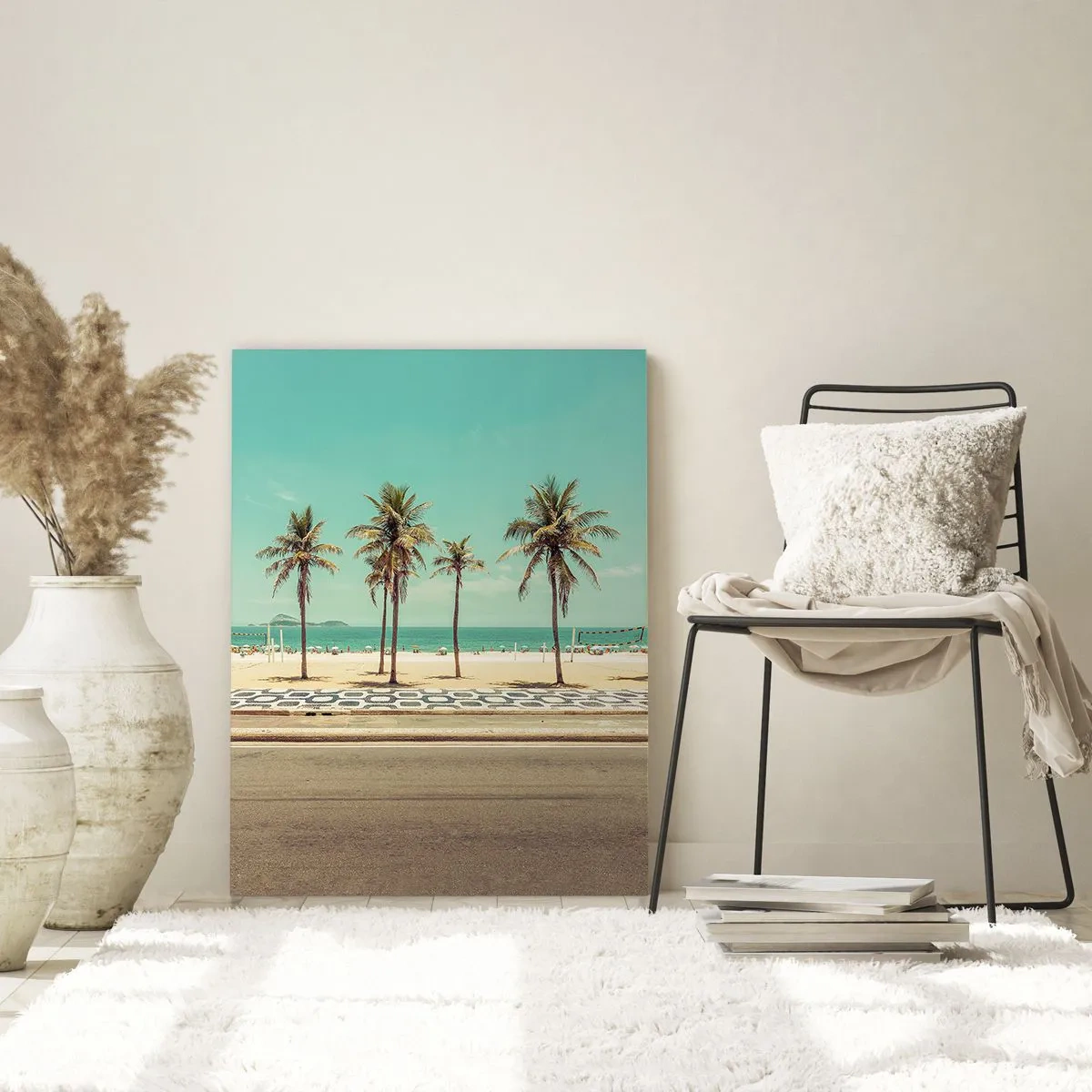Quadro su vetro - Palme sulla spiaggia con vista sul mare e sul cielo azzurro - 80x120cm - A guardia della spiaggia - Decorazione murale moderna per soggiorno e camera da letto ARTTOR