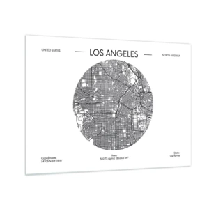 Quadro su vetro - Una mappa minimalista in bianco e nero di Los Angeles. - 70x50cm - Anatomia di Los Angeles - Decorazione murale moderna per soggiorno e camera da letto ARTTOR