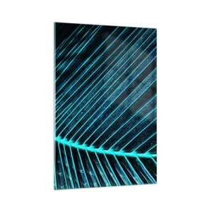 Quadro su vetro - Macrofotografia di una foglia nelle tonalità del turchese e del blu navy - 70x100cm - La struttura del verde - Decorazione murale moderna per soggiorno e camera da letto ARTTOR
