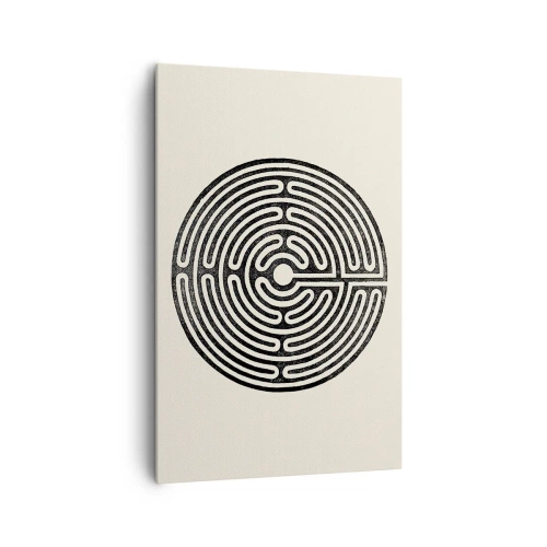 Quadro su tela - Stampe su Tela - Labirinto circolare bianco e nero su sfondo chiaro - 80x120cm - Ordine misterioso - Decorazione murale moderna per soggiorno e camera da letto ARTTOR
