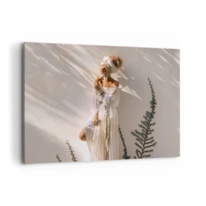Quadro su tela - Stampe su Tela - Una donna in stile boho illuminata dai raggi del sole - 120x80cm - Il sole e la ragazza - Decorazione murale moderna per soggiorno e camera da letto ARTTOR