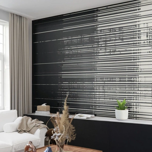 Fotomurali Autoadesivo Deluxe Sticker - Onde e vibrazioni - Bianco e nero, Codici a barre, Linee - 450x315 cm