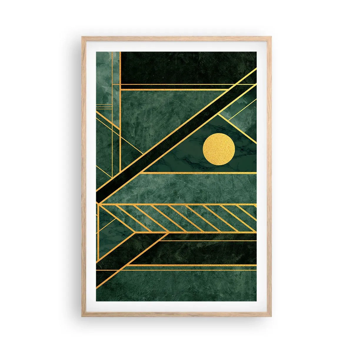 Poster in cornice rovere chiaro - Dinamica di oro e azzurro - 61x91 cm