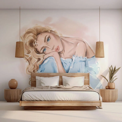 Fotomurali Premium Canvas - Sognante nel blu - Donna, Moda, Grafica - 300x210 cm